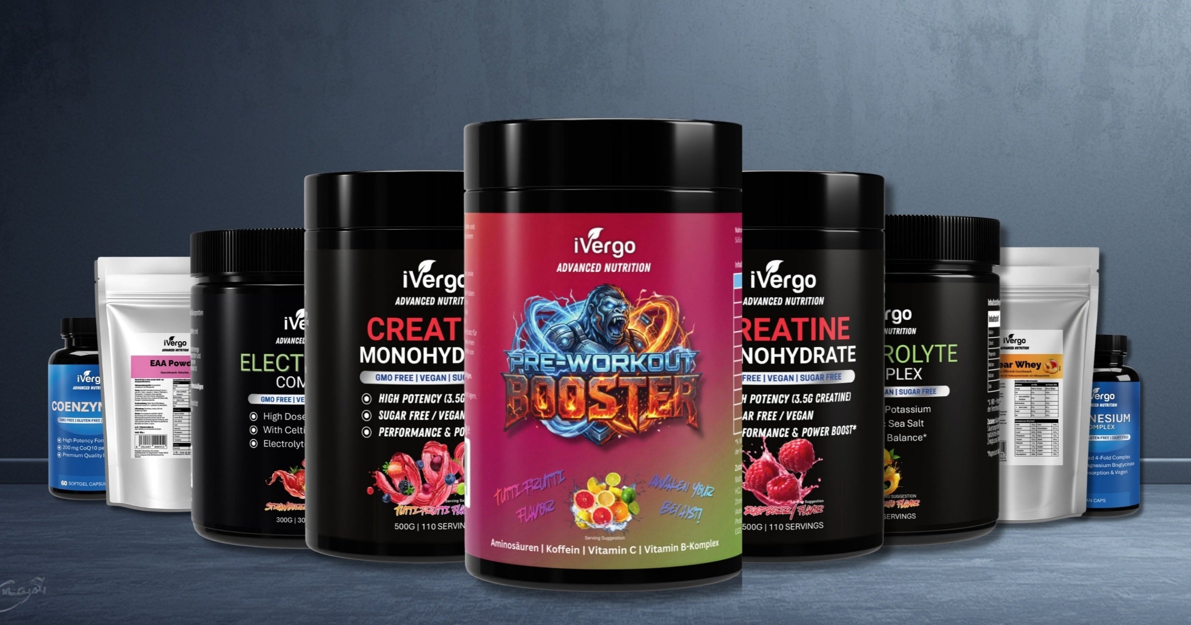 iVergo Nutrition Bestseller – Unsere beliebtesten Supplements wie Marine Collagen und Kreatin auf einen Blick.