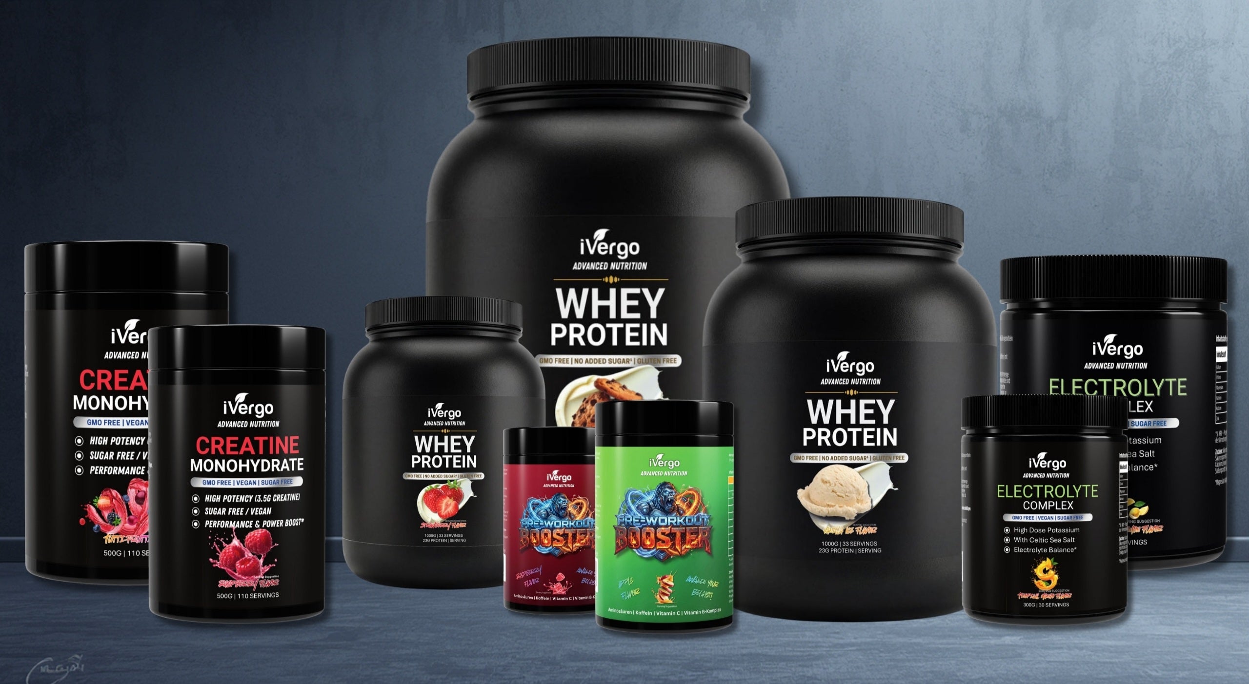 iVergo Nutrition Sports & Nutrition Kollektion – Hochwertige Sportnahrung für Muskelaufbau, Krafttraining und Regeneration.